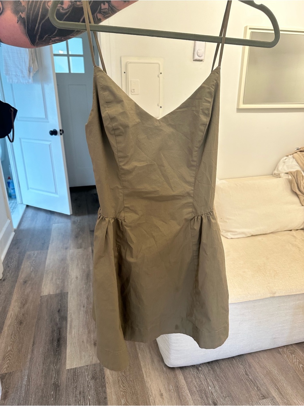 Aritzia Babaton Technique poplin mini dress in olive green size 8